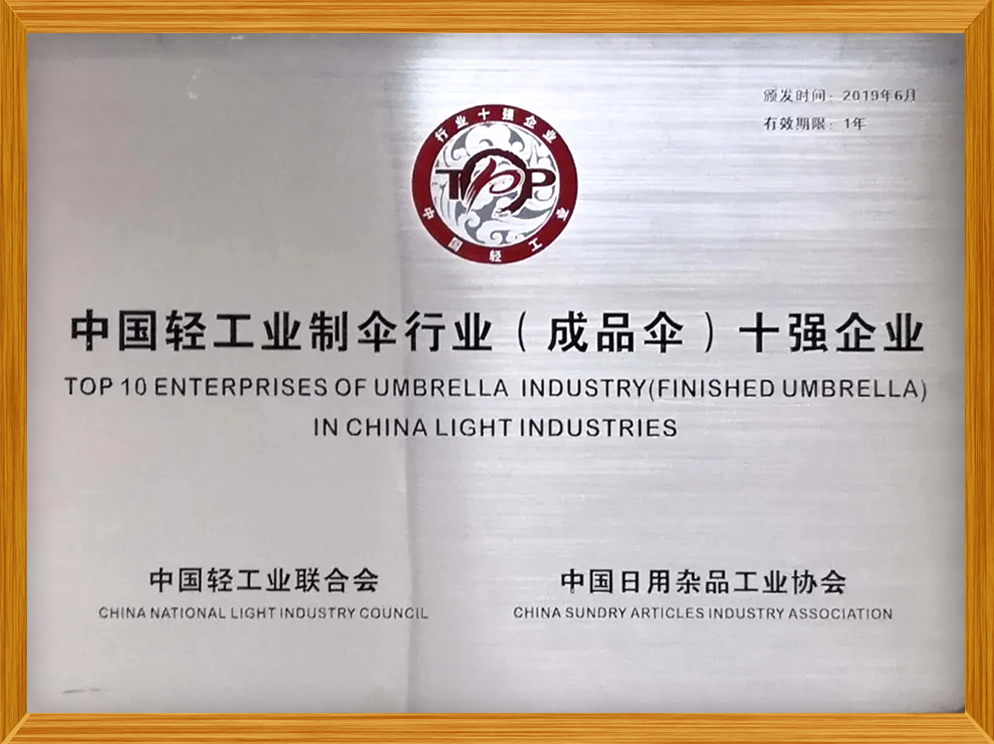 中國(guó)輕工業(yè)制傘行業(yè)（成品傘）十強(qiáng)企業(yè)
